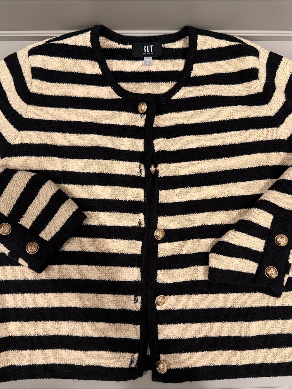 Kut from the Kloth Black and Cream Striped Button Cardigan